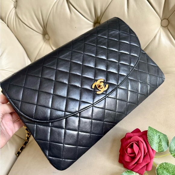 SOLD - 💎 AUTH Chanel Vintage Classic Single Flap Bag Quilted Lambskin Large - Picture 2 of 15